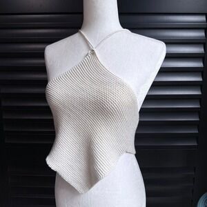 NWT Le Lis Cropped Crochet Halter Top White Small